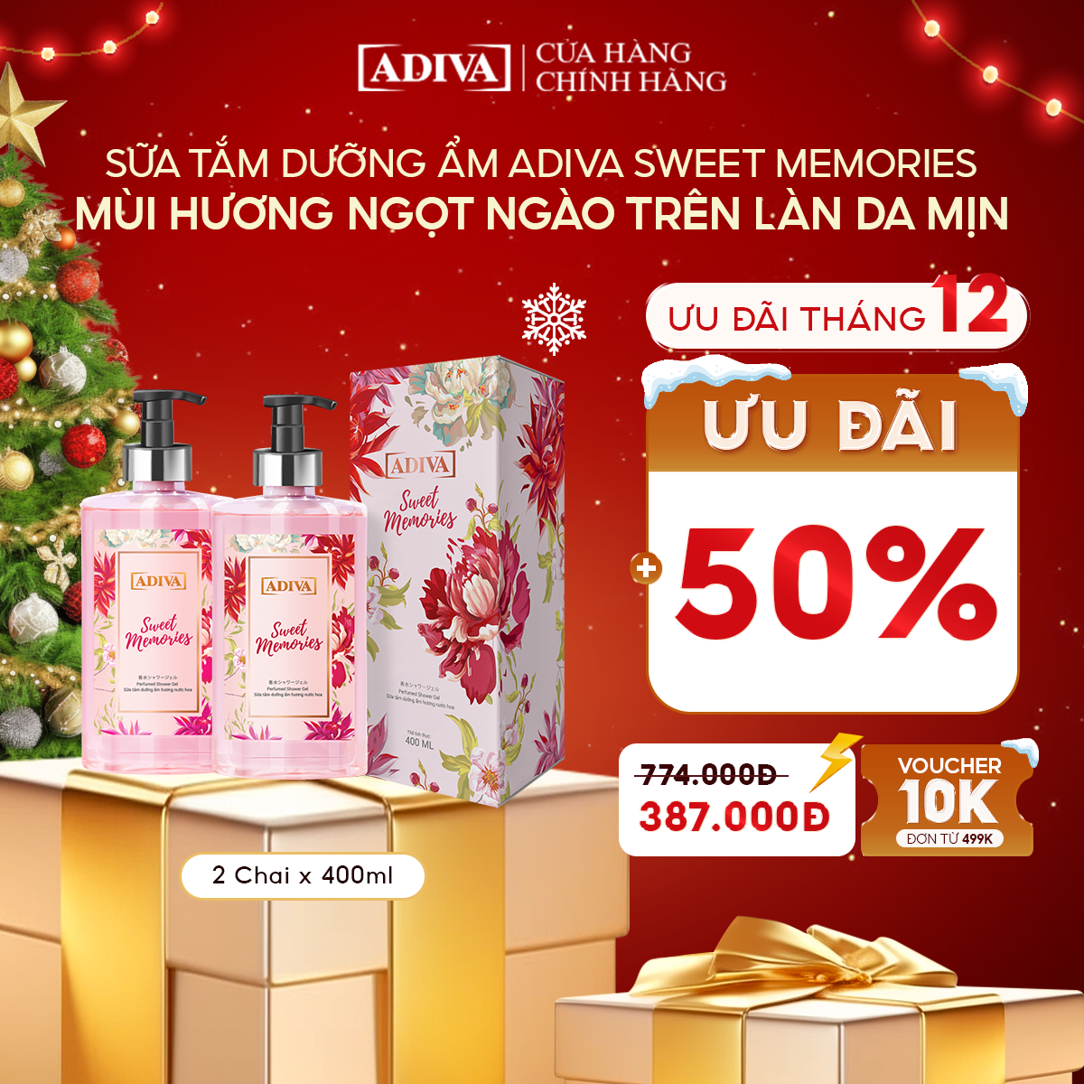 Combo 2 Hộp Sữa Tắm Dưỡng Ẩm Hương Nước Hoa Sweet Memories (400ml/ Chai)