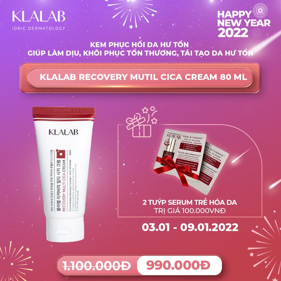 Kem phục hồi da hư tổn KLALAB Recovery Multi Cica Cream làm sạch sâu &amp; cân bằng da 80 ml