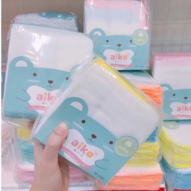 Bịch 10 Khăn sữa Cotton viền màu 4 lớp an toàn cho trẻ sơ sinh - Aiko
