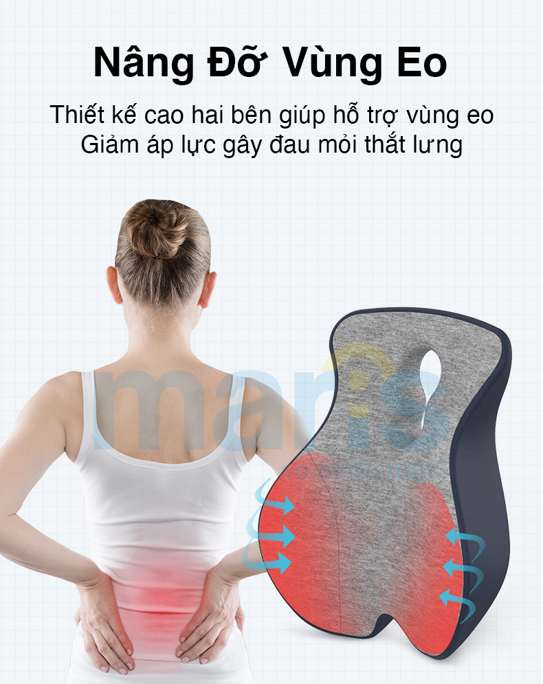 Gối Tựa Lưng Văn Phòng, Ôtô Cao Cấp Hỗ Trợ Đau Cột Sống, Thắt Lưng Maris MR-409