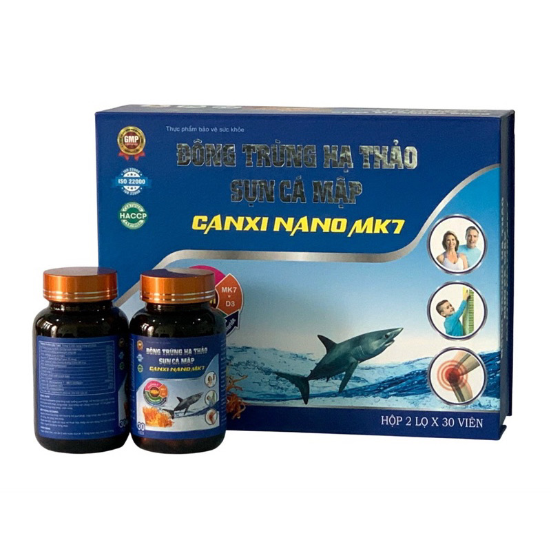 Viên uống Đông trùng hạ thảo Sụn cá mập Canxi nano MK7 - Hộp 2lọ x 30 viên, Vinaphar
