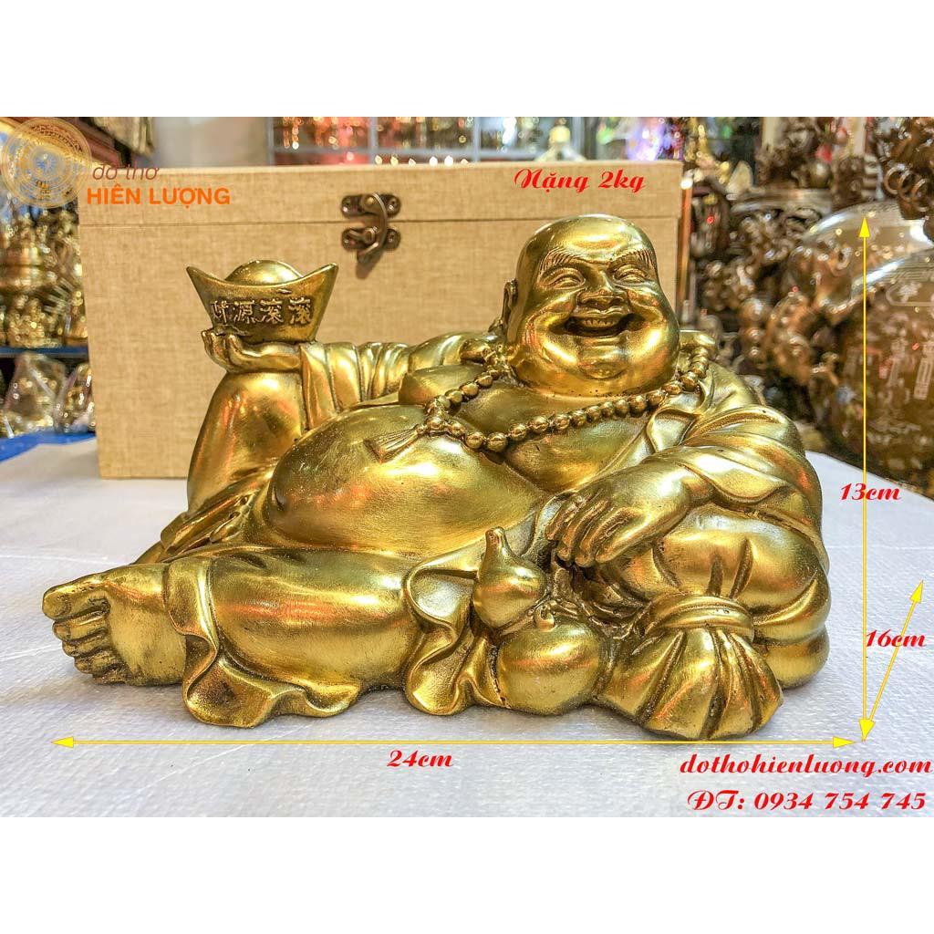Tượng Di Lặc Nằm Ngả Cầm Thỏi Vàng Cỡ Trung