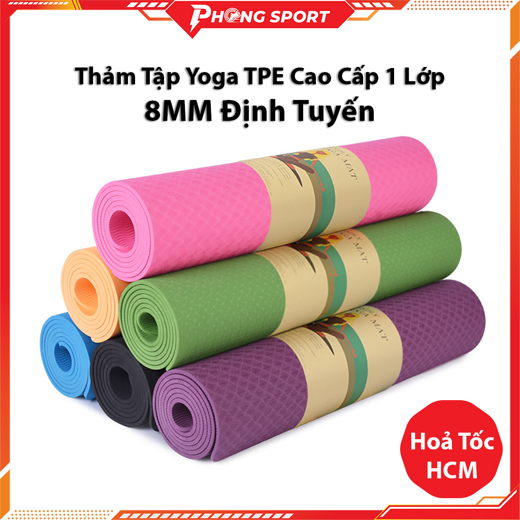 Thảm Tập Yoga, GYM 2 Lớp Định Tuyến TPE Chống Trượt Cao Cấp 6mm