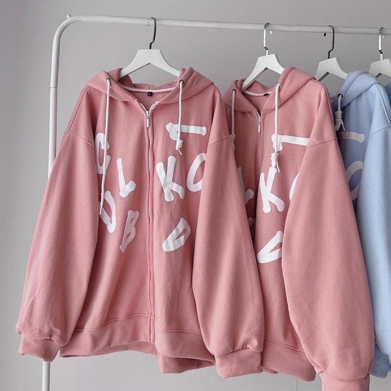 Áo khoác dây kéo nỉ lót bông chữ in nổi Club unisex