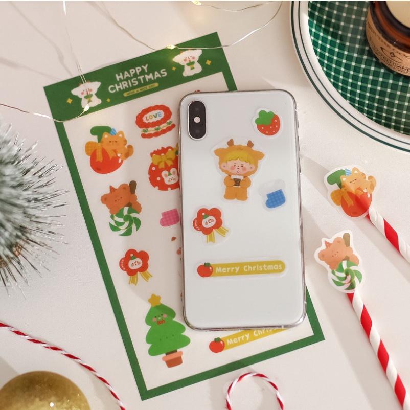 Set 6 tờ sticker Giáng sinh dễ thương ông già Noel cây thông