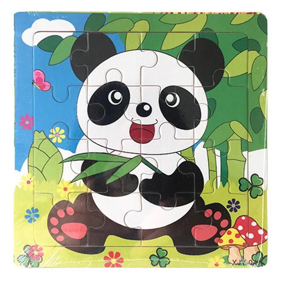 Tranh Xếp Hình,Tranh Ghép Bằng Gỗ Loại 16 Mảnh Chủ Đề Động Vật và Phương Tiện Giao Thông Cho Bé