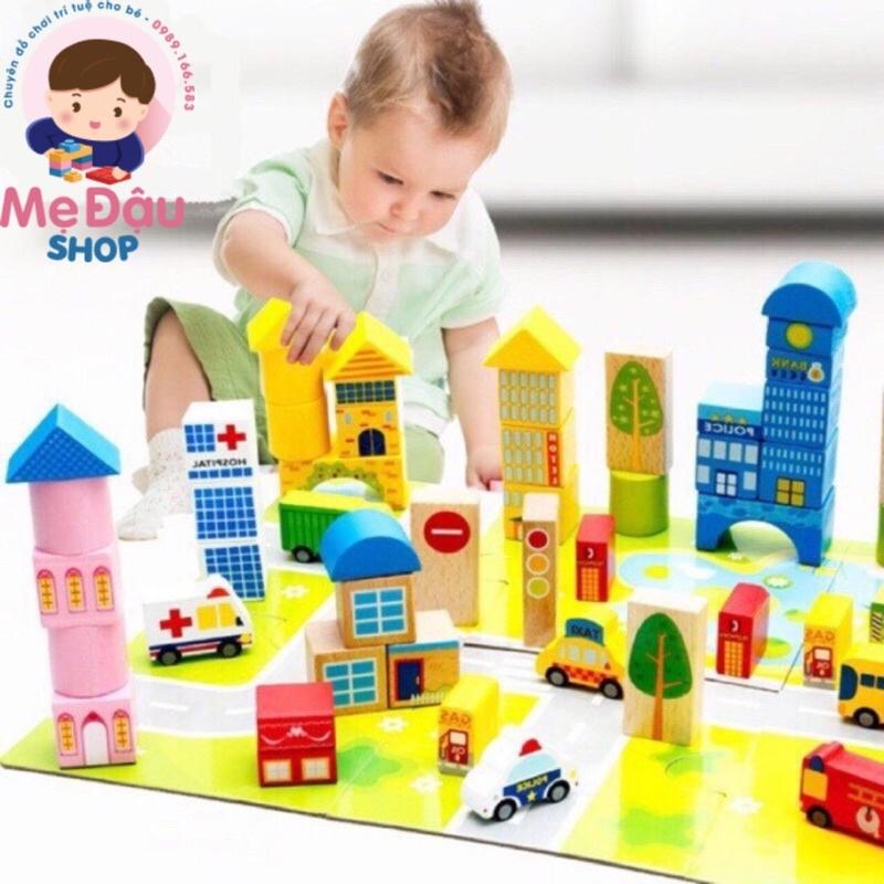 BỘ ĐỒ CHƠI LẮP GHÉP MÔ HÌNH THÀNH PHỐ BẰNG GỖ 62 CHI TIẾT