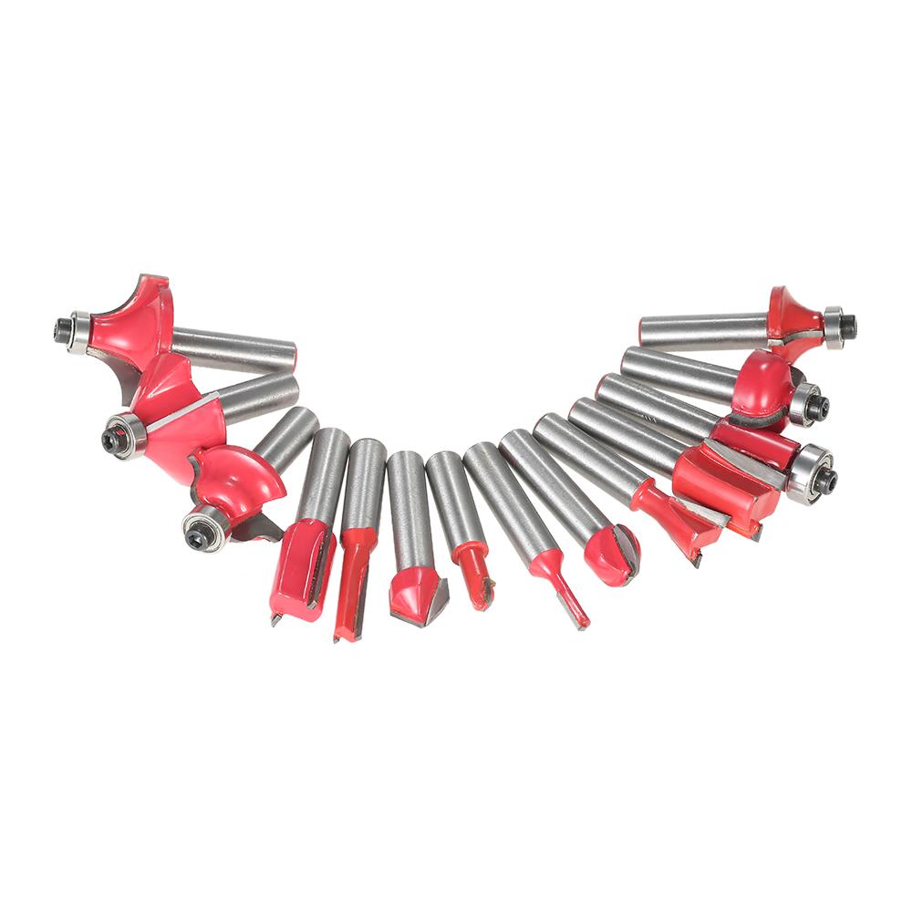 15pcs Milling Cutter Router Bit Set Carbide Shank Mill Woodworking Trimming Engraving Carving Cutting Tool