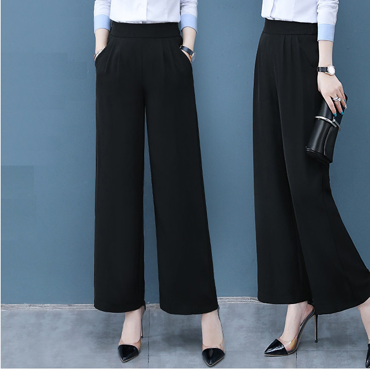 Quần ống rộng lưng cao vải mềm