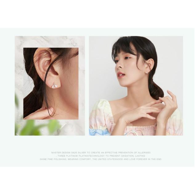 Bông tai bạc S925 đơn giản, khuyên tai bạc nữ hình lá siêu cưng, hấp dẫn và cá tính