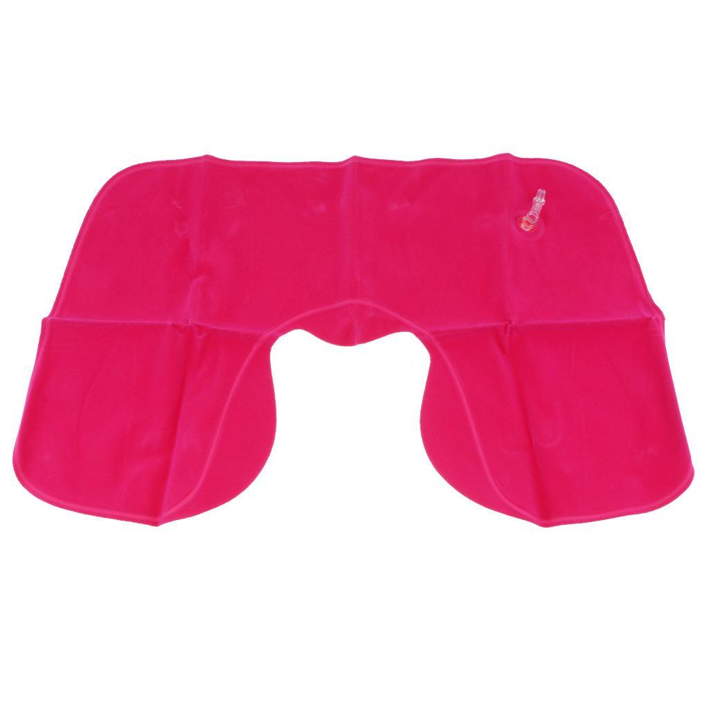Travel Inflatable U Shape Pillow Neck Head Rest Air Soft Cushion -Rose Red