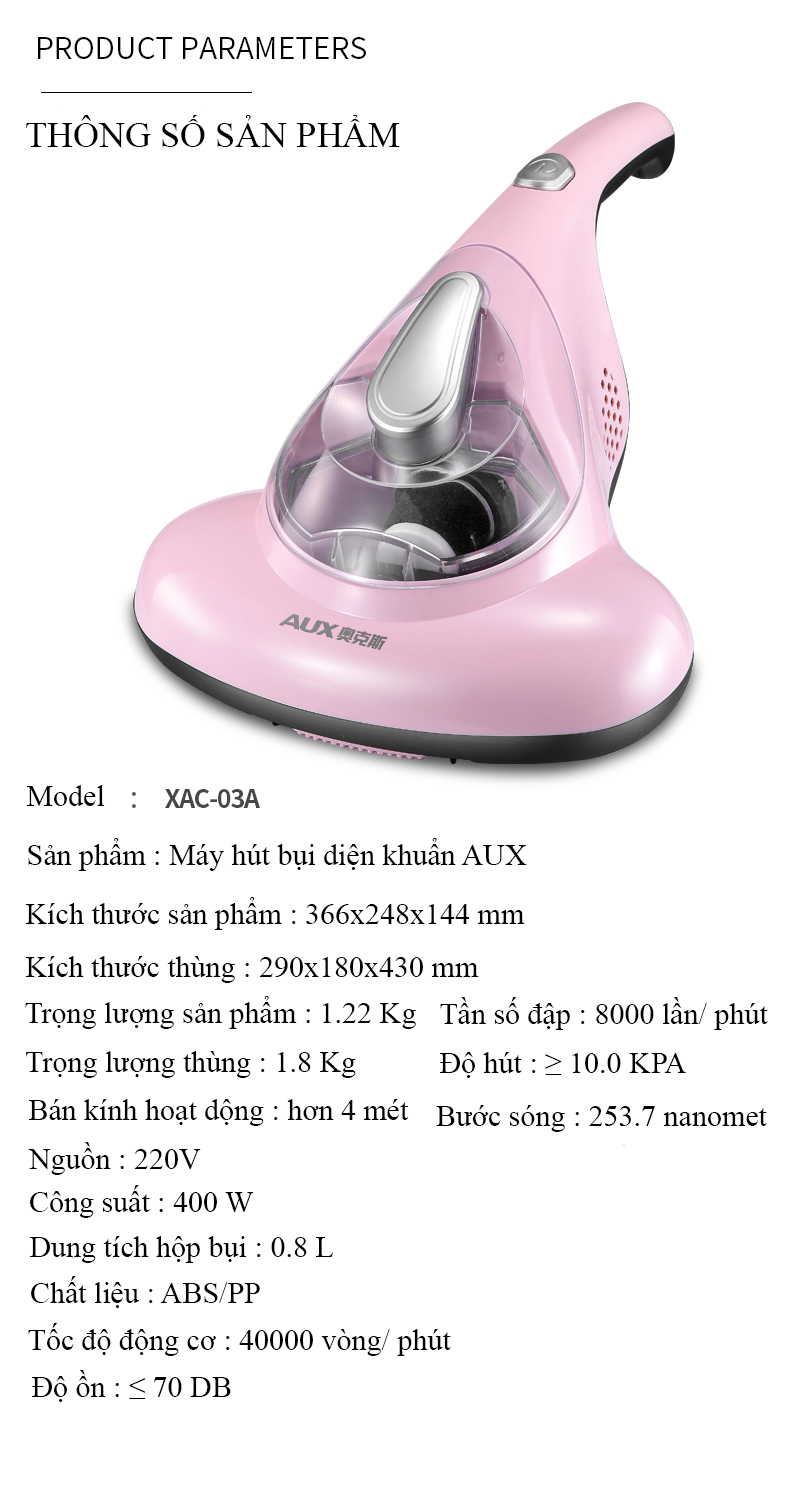 Máy hút bụi cầm tay AUX  XAC-03A  diệt khuẩn khử trùng bằng tia cực tím UV làm sạch giường nệm, sofa công suất mạnh ( hàng nhập khẩu cao cấp)