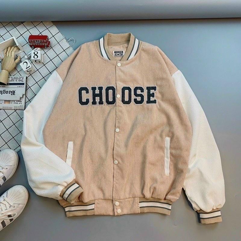 Áo khoác bomber Unisex chất nhung tăm thêu chữ CHOOSE ,form rộng 2 lớp đẹp cho nữ,nam