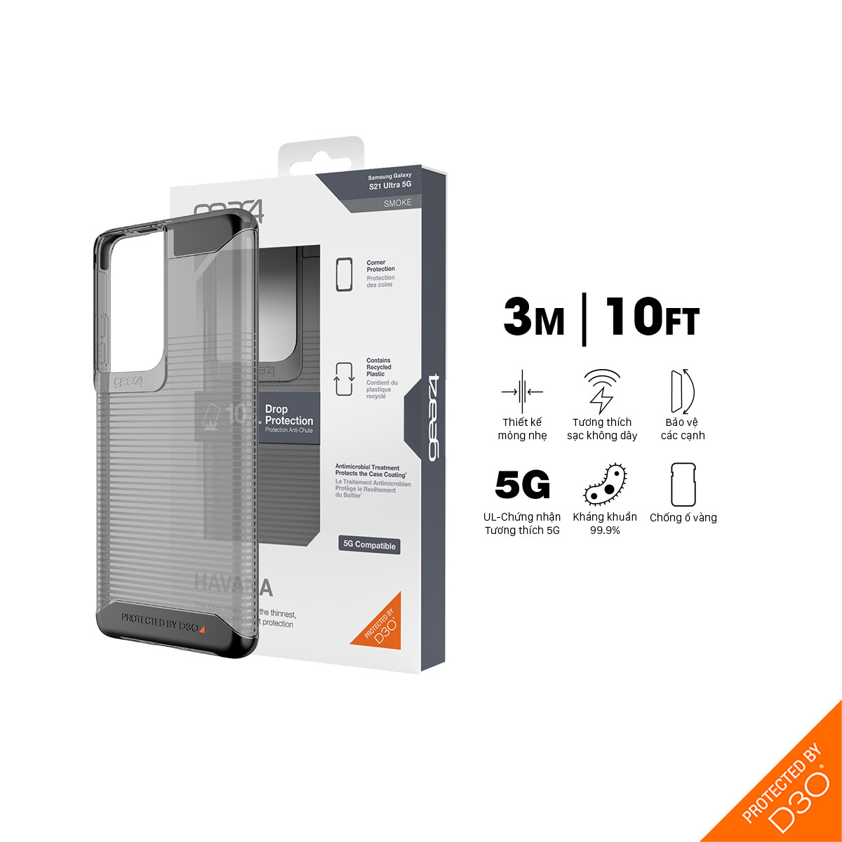 Ốp lưng chống sốc Gear4 D3O Havana 3m cho Samsung Galaxy S21 Series - HÀNG CHÍNH HÃNG