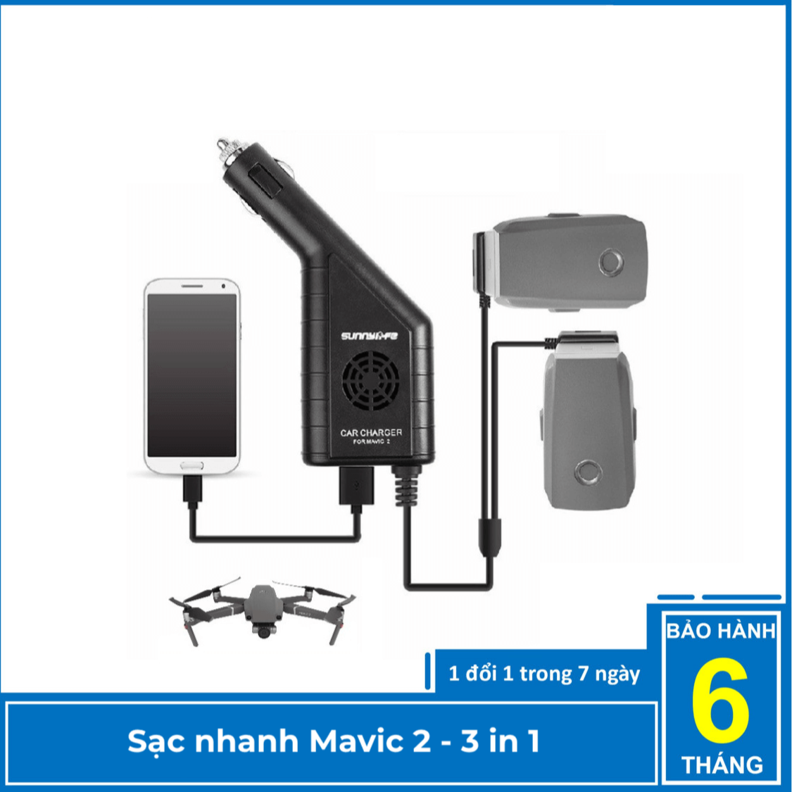 Sạc oto Mavic 2 pro zoom – 2 cổng pin và 1 USB - Yxtech - Hàng chính hãng