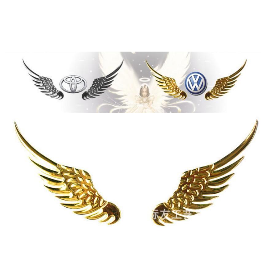 ️️ Logo 3D đôi cánh dán xe F (Vàng)