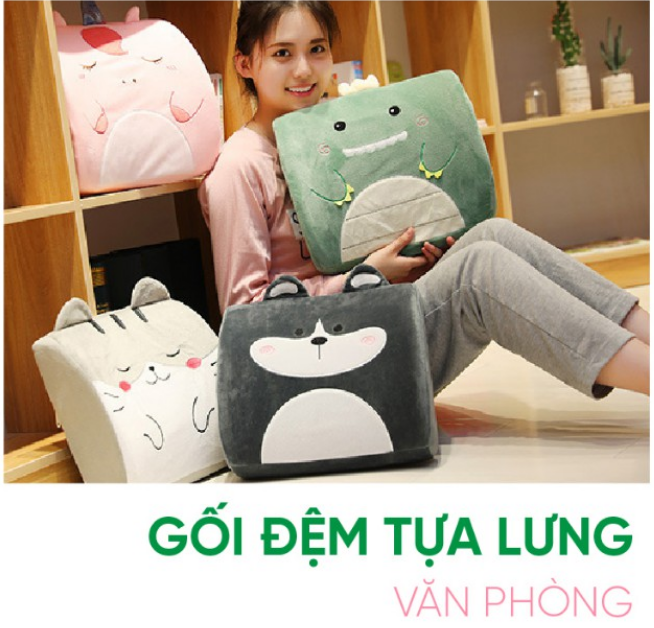 Gối tựa lưng ghế văn phòng hình thú giúp không đau lưng. Gối lót lưng vô cùng mềm mại và thoải mái