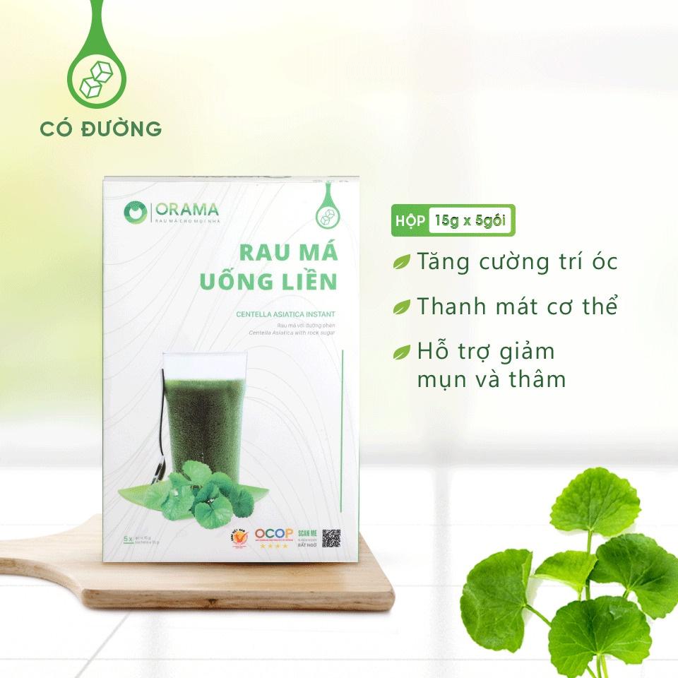 Hộp 5 gói x 15g Rau Má Uống Liền ORAMA Có Đường Nguyên Chất Sấy Lạnh - Thanh nhiệt, mát gan, giảm mụn - bỏ túi, tiện lợi