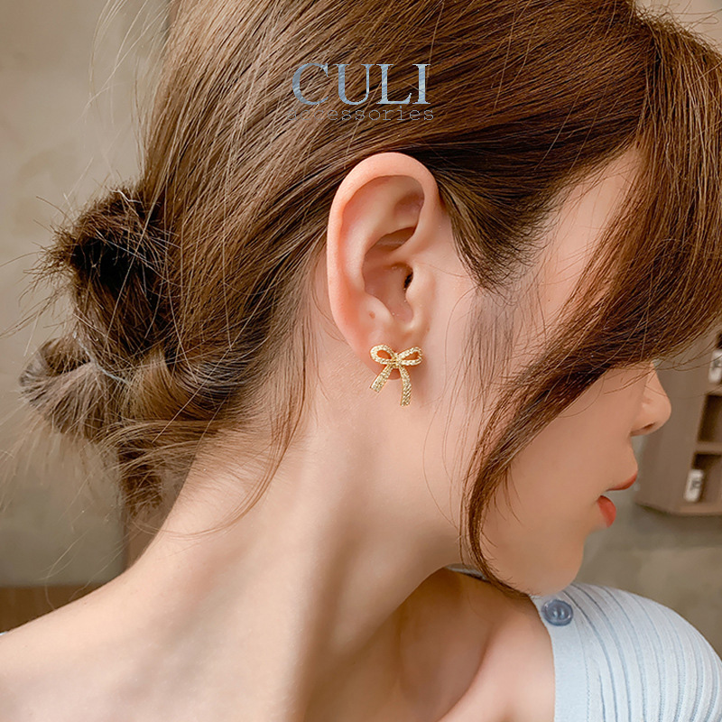 Khuyên tai bạc nữ 925, hình nơ đính đá xinh xắn HT608 - Culi accessories