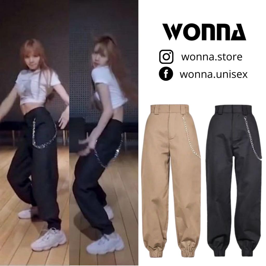 Quần jogger kèm chain BLACKPINK LISA, ROSÉ &amp; Hyuna KAKI NAM NỮ DÂY XÍCH CHÉO ULZZANG CÁ TÍNH