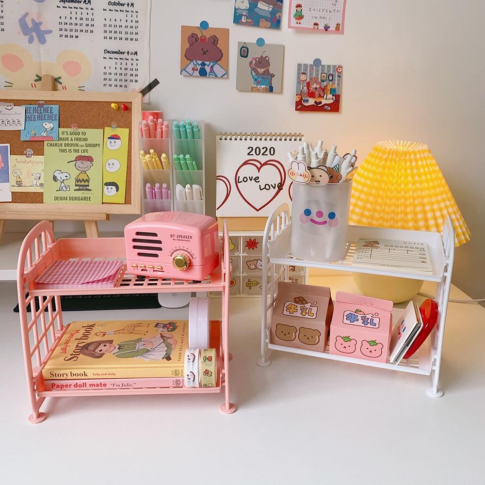 MS500 Giá nhựa mini 2 tầng gấp gọn, giá nhựa decor bàn xinh xắn