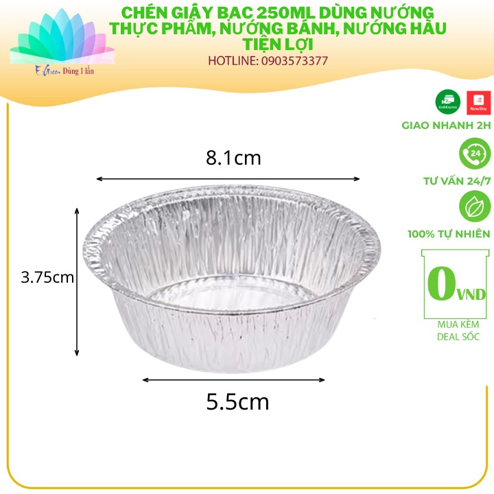 Set 100 Chén Khuôn Giấy Bạc 250ml Dùng Nướng Thực Phẩm, Nướng Bánh, Nướng Hàu Tiện Lợi - E Green Dùng 1 Lần