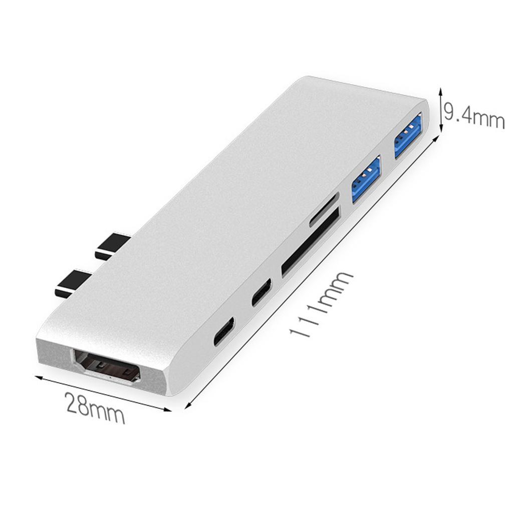 2x Aluminum USB C Hub USB-C Laptop Adapter & SD TF Card Readers 2 USB Ports