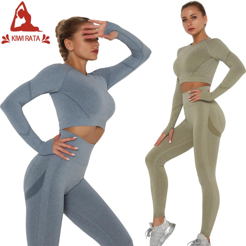 KIWI RATA Liền Mạch Phụ Nữ Yoga Bộ Thể Thao Nữ Tập Gym Phù Hợp Với Mặc Chạy Bộ Quần Áo Thể Dục Thể Thao Tập Gym Quần Dài Tay Tập Yoga hàng Đầu