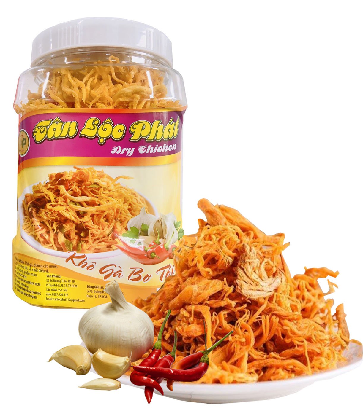 KHÔ GÀ BƠ TỎI TÂN LỘC PHÁT COMBO 1KG - MỖI HŨ 500G