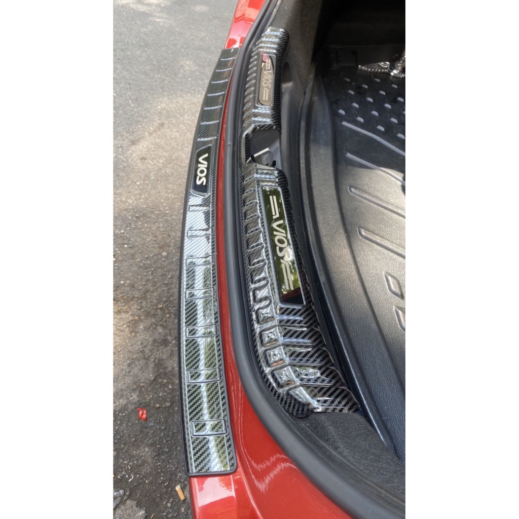 Ốp bậc cửa, nẹp bước chân, chống trầy cốp Cacbon xe Vios 2019- 2022 Vân carbon cao cấp