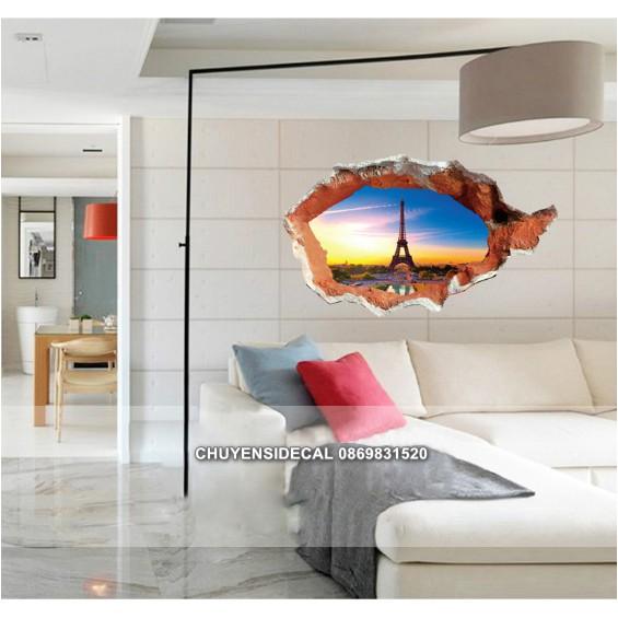 Decal trang trí tường - Tranh Đá 3D Tháp Lớn