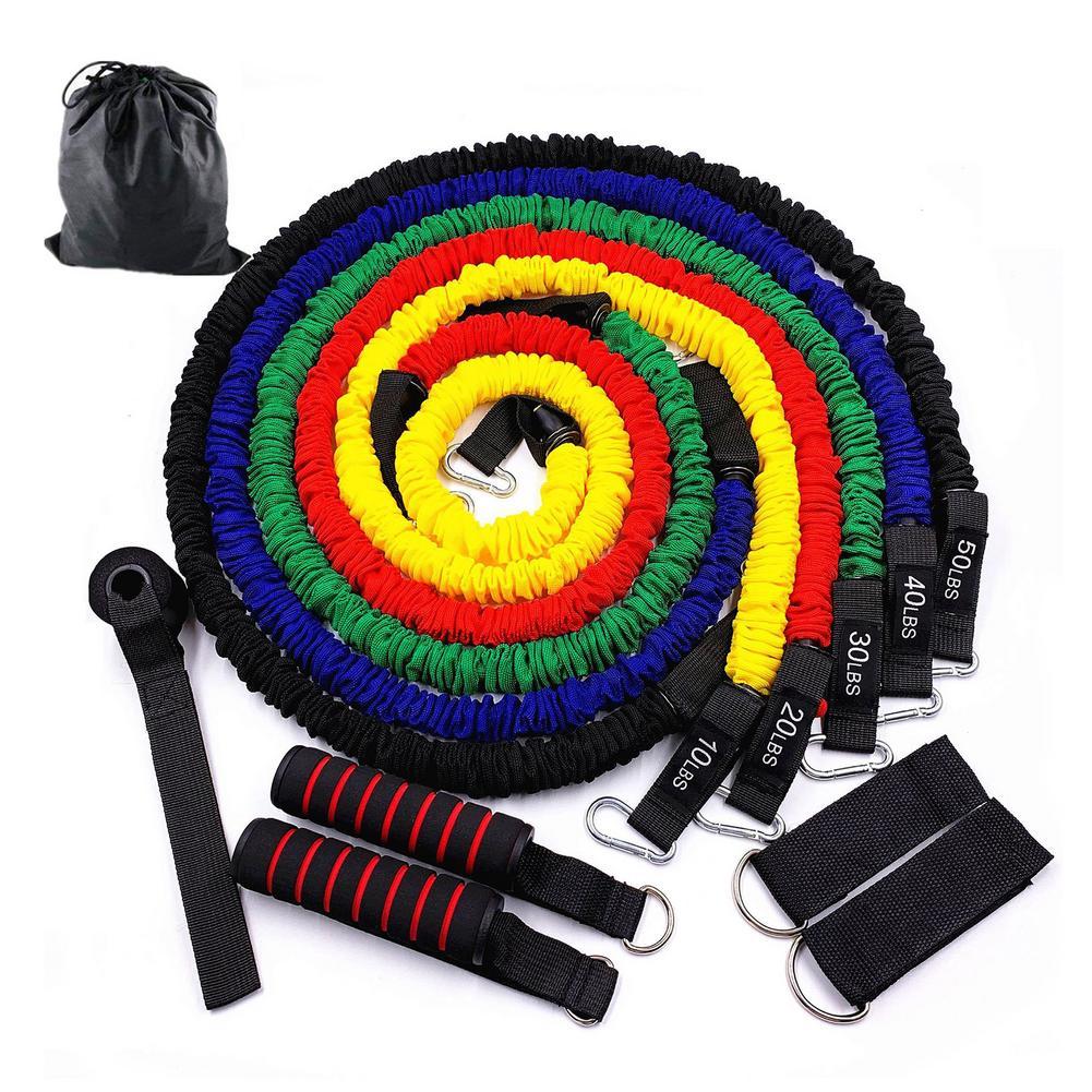 11pcs/set nang động cơ điện trở ống kéo dây kéo dây cao mủ tự nhiên Thiết bị tập thể dục 150 lbs dải điện trở: Đen: Đen
