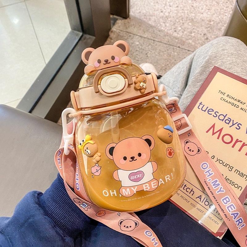Bình nước hình thú cute mẫu mới 1,3L tặng kèm dây đeo và ống hút - Bình đựng nước hoạt hình dễ thương cho bé có quai đeo
