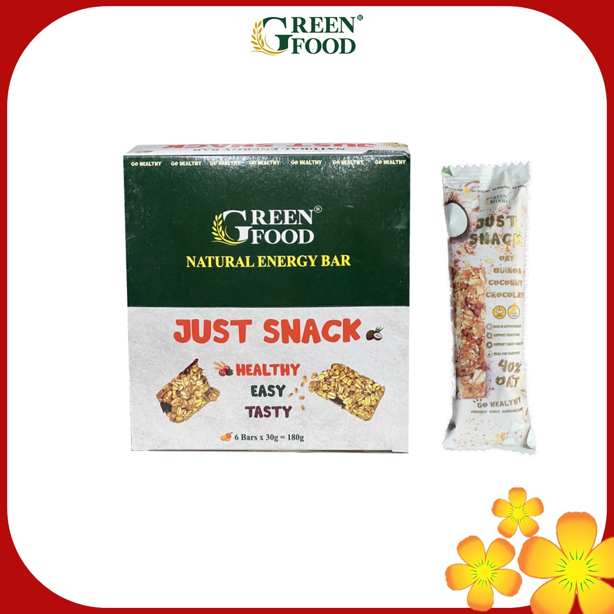 Ngũ Cốc Yến Mạch Chile JUST SNACK Vị Dừa, Hạt Diêm Mạch Quinoa, Sô Cô La  - ăn vặt tiện lợi, dinh dưỡng phù hợp cho người ăn kiêng, nhập khẩu chính hãng từ Chi-lê.