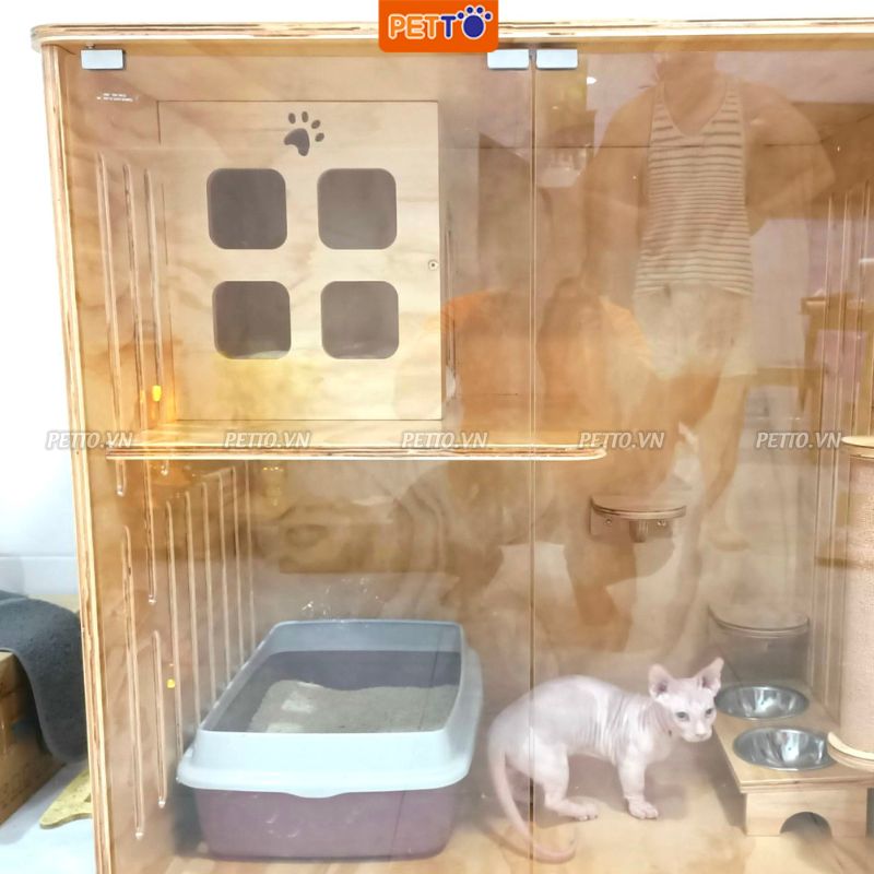 Tủ gỗ nuôi mèo HIỆN ĐẠI kèm nhiều đồ chơi cho mèo leo trèo, cào móng CAO 1M sản xuất tận xưởng CC002_1
