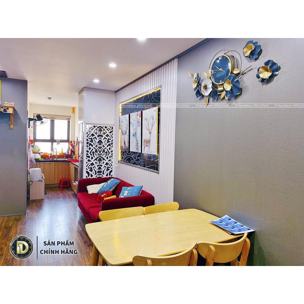 Đồng Hồ Treo Tường Trang Trí Decor Đẹp - Nhập Khẩu Cao Cấp - Mẫu Hoa Mai Xanh May Mắn - BH 5 Năm- D1 Home
