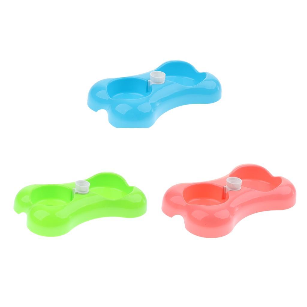 Pet Dog Cat Double Bowl Drinking Fountain Plastic Water Food Feeder