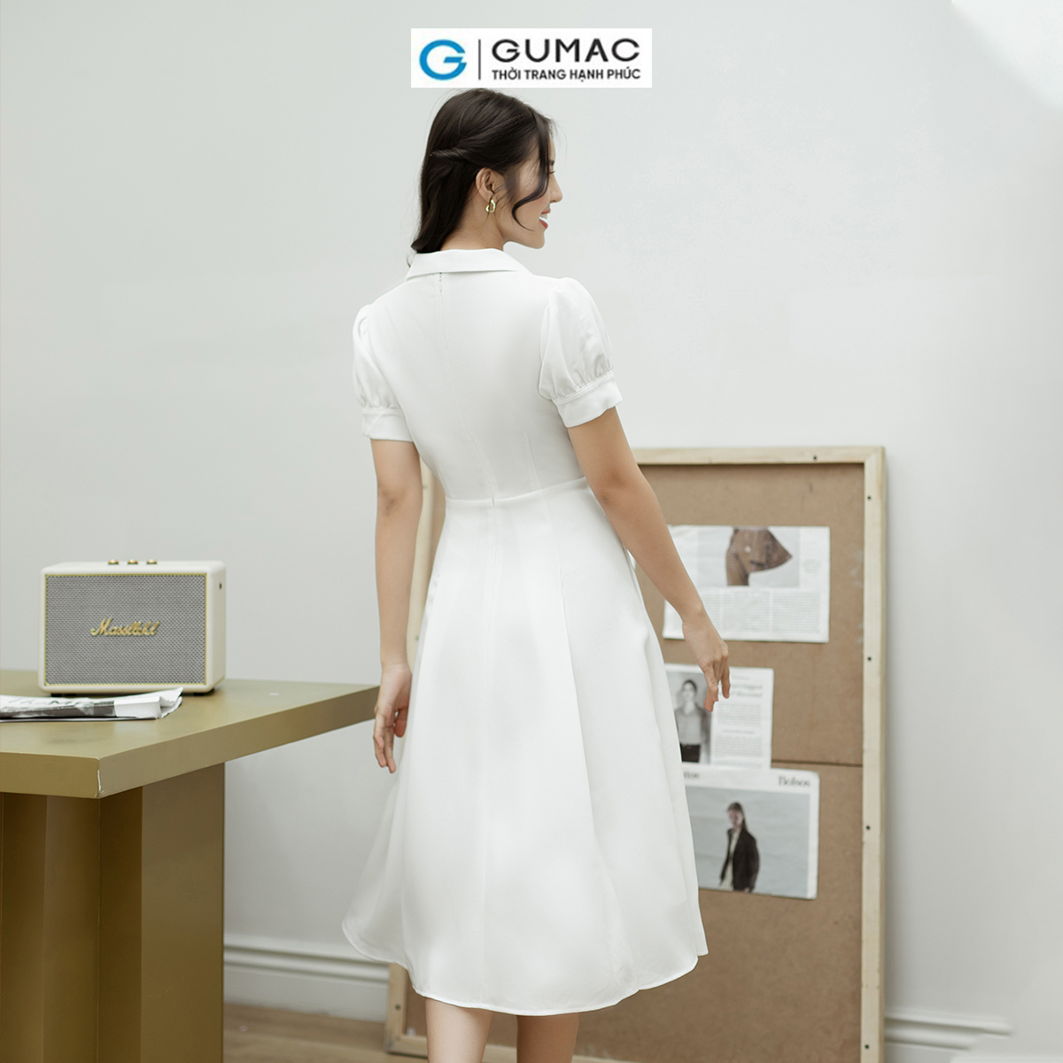 Đầm A xòe tay phồng GUMAC DD08048
