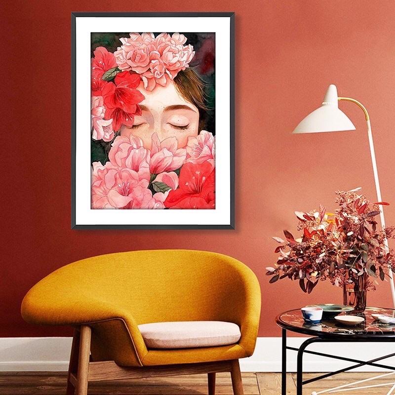 Bộ tranh đính đá hình cô gái độc đáo kích thước 30x40cm trang trí nhà cửa