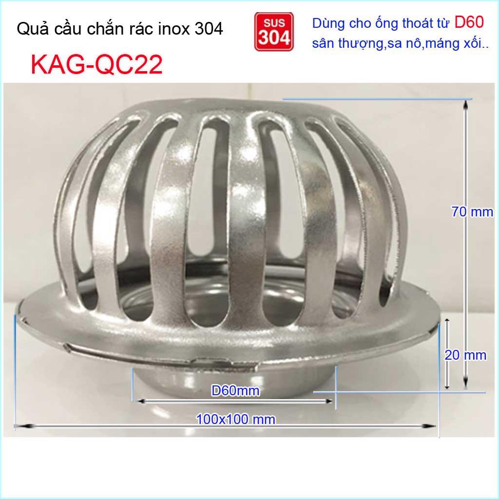 Cầu chắn rác sân thượng D60 KAG-QC22 inox SUS304, cầu chặn rác đặt miệng ống D60, cầu thoát nước mưa thoát nhanh