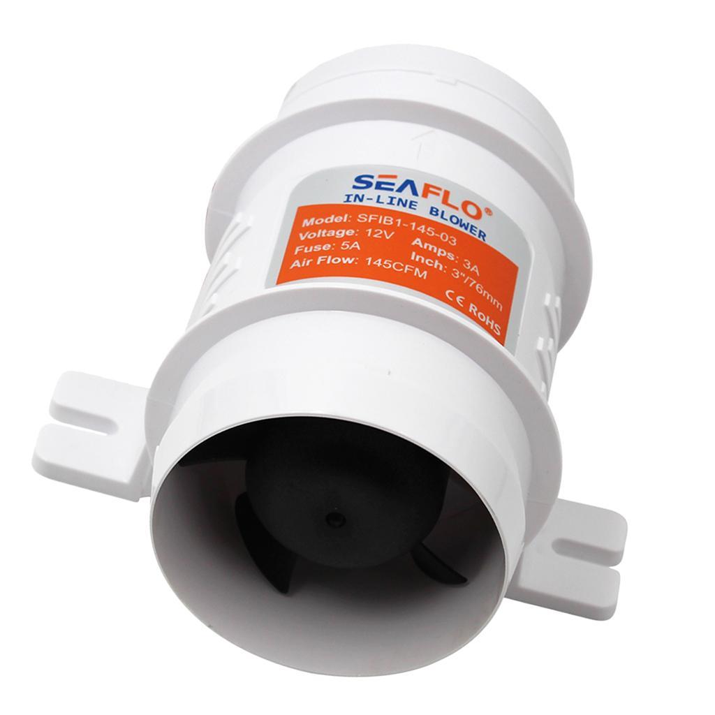 3" Marine Bilge Air Blower 24V 145 CFM Quiet Boat White