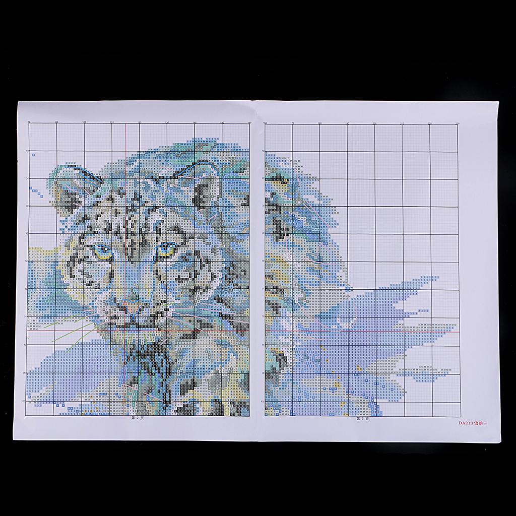 Snow Leopard Stamped Cross Stitch Kit DIY Handmade Needlework for Beginners Kids Adults