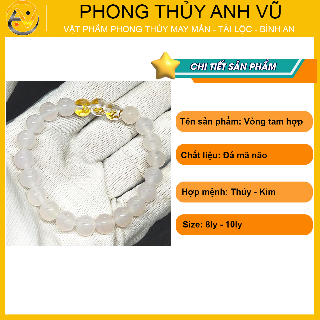 Vòng tay thân tý thìn đã khai quang - chất liệu mã não trắng tự nhiên - size 8 10 12ly - may mắn tài lộc - Vòng Tam Hợp Anh Vũ