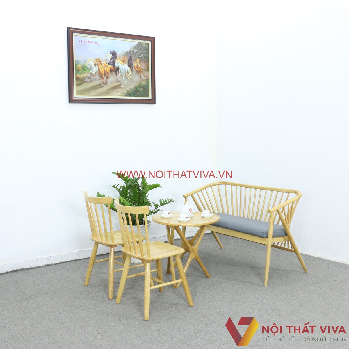 Bàn Cafe Ngoài Trời Ghế Genny 24 Nan Chân Choãi Gỗ Cao Su Màu Vàng Đẹp