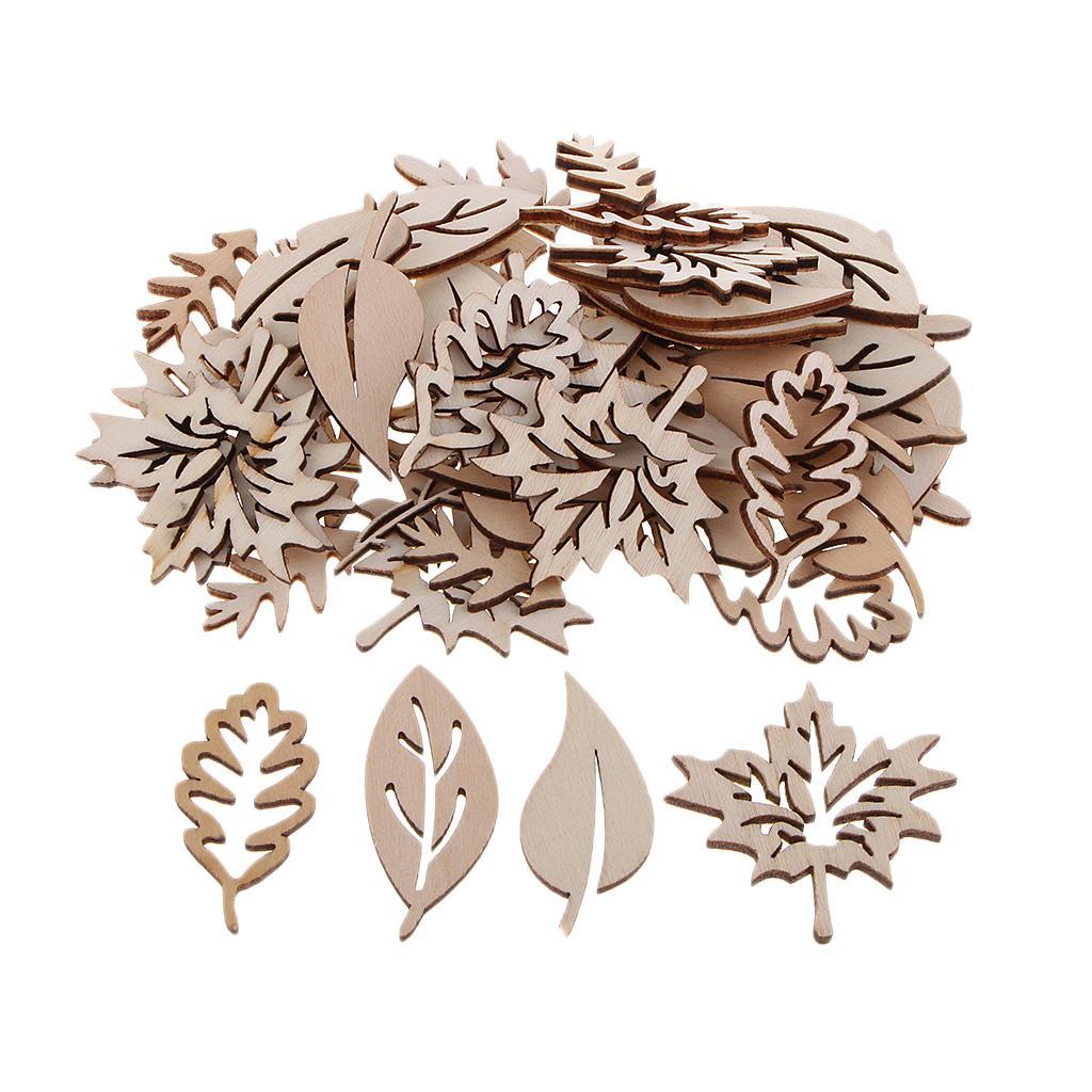 50pcs Wooden Leaves Shapes Crafts Embellishments for DIY Wood Hanging Decor