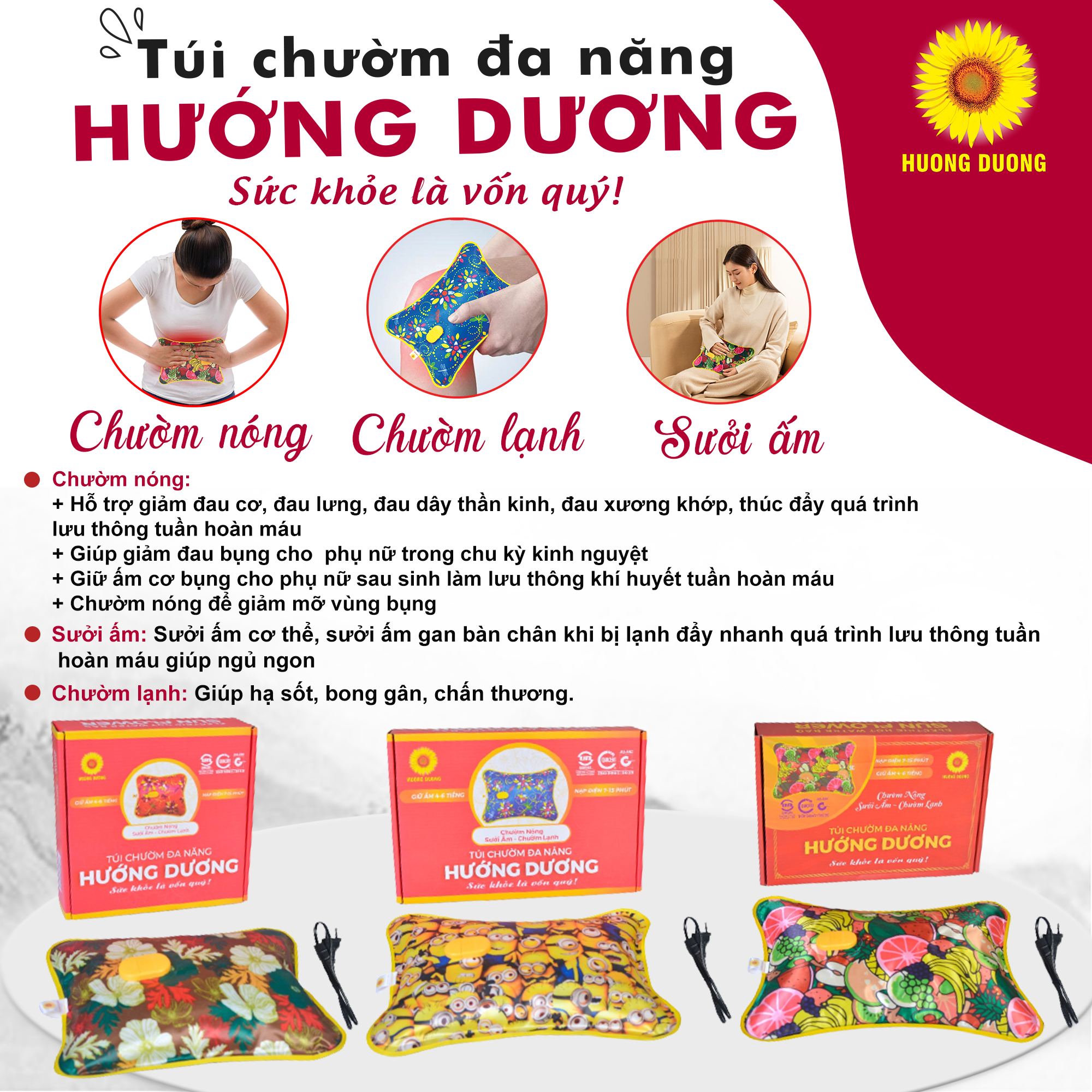 Túi chườm điện nóng lạnh đa năng Hướng Dương ( hoạ tiết và màu ngẫu nhiên)