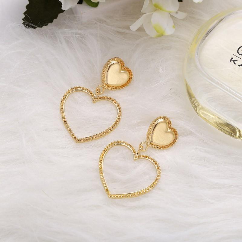 Hoa tai dáng dài mặt hình trái tim phong cách retro cho nữ