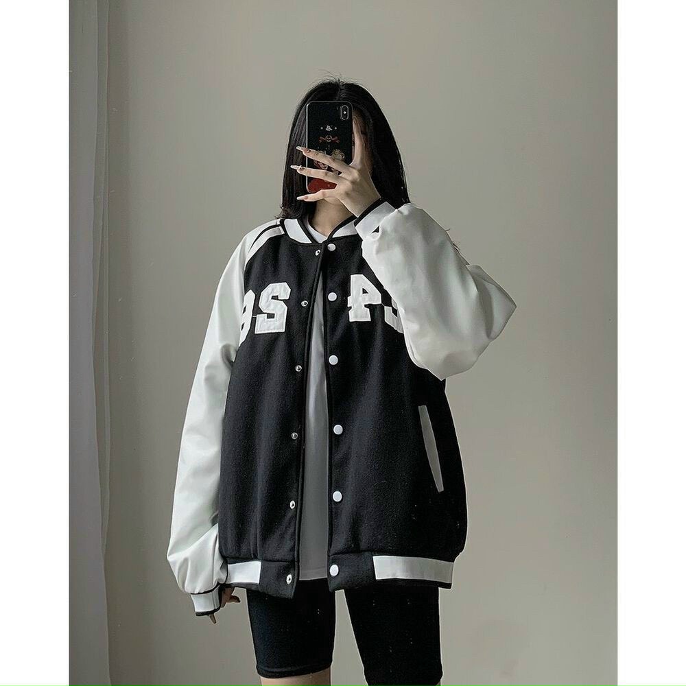 Áo khoác bomber nhung F426 form rộng ulzzang Nam Nữ Phối Tay, Áo Bomber Bóng Chày nhung da F426 Unisex Cao Cấp,Áo Khoác Varsity nhung Phong Cách Hàn Quốc, áo khoác bóng chày chất nhung tăm thêu chữ form rộng cho nam nữ
