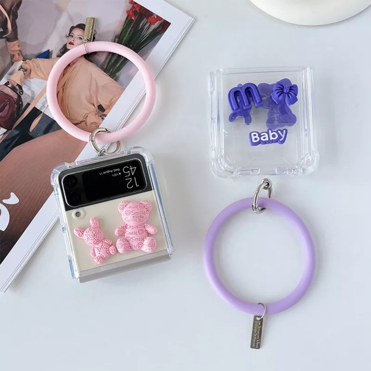 Ốp lưng cho samsung Zflip3 - Zflip4 - Z flip 3 - Z flip 4 - Z flip3 - Z flip4 trong suốt đính charm siêu dễ thương