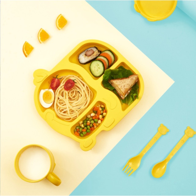Bộ Bát Ăn 5 Món Khay, Bát, Cốc, Thìa, Dĩa Vịt Vàng Kute Cho Bé